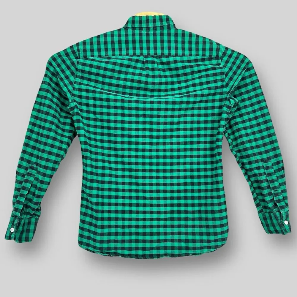 J Crew Shirt Mens Large‎ Slim Fit Green Buffalo Check Plaid Button Oxford